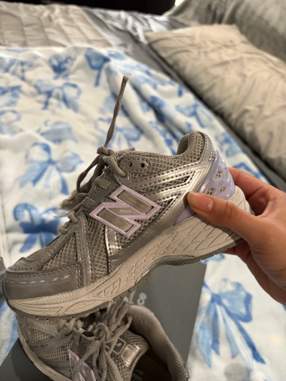 New Balance Kids Gray Sneakers with Light Pink Logo Trim